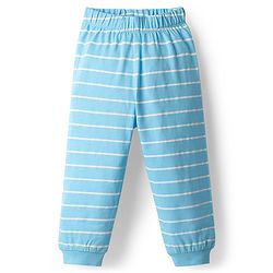Babyhug Cotton Knit Full Sleeves Night Suit With Stripes & Bear Applique - Light Blue
