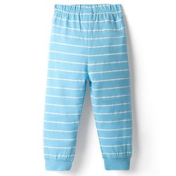 Babyhug Cotton Knit Full Sleeves Night Suit With Stripes & Bear Applique - Light Blue