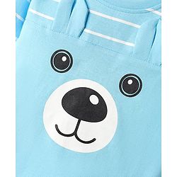Babyhug Cotton Knit Full Sleeves Night Suit With Stripes & Bear Applique - Light Blue