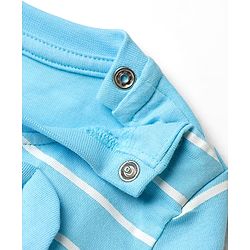 Babyhug Cotton Knit Full Sleeves Night Suit With Stripes & Bear Applique - Light Blue