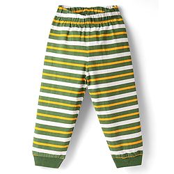 Babyhug Cotton Knit Full Sleeves Night Suit With Stripes & Animal Print - Olive Green & Yellow