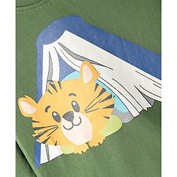 Babyhug Cotton Knit Full Sleeves Night Suit With Stripes & Animal Print - Olive Green & Yellow