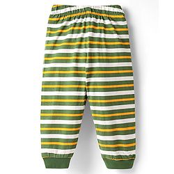 Babyhug Cotton Knit Full Sleeves Night Suit With Stripes & Animal Print - Olive Green & Yellow