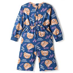 Babyhug Cotton Knit Full Sleeves Jumpsuit with Bear Print - Blue