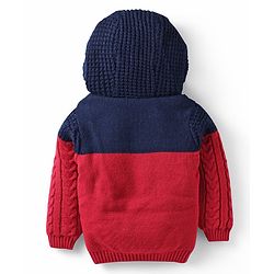 Babyhug Knit Full Sleeves Fur Lined Hooded Sweater With Cable Knit Design - Red