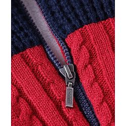 Babyhug Knit Full Sleeves Fur Lined Hooded Sweater With Cable Knit Design - Red