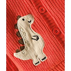 Babyhug Knit Full Sleeves Front Open Hooded Sweater with Dino Embroidery - Orange