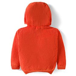 Babyhug Knit Full Sleeves Front Open Hooded Sweater with Dino Embroidery - Orange