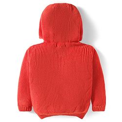 Babyhug Knit Full Sleeves Front Open Hooded Sweater with Dino Embroidery - Orange