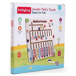 Babyhug Wooden Maths Puzzle Board for Kids| Learn Counting, Number Tracing & Matching| Montessori-Inspired Educational Toy| Early Brain Development| Motor Skills| Gift for Boys & Girls