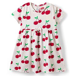 Babyhug Single Jersey Knit Half Sleeves Frocks With Bow & Tropical Theme Pack Of 2 - Red & White