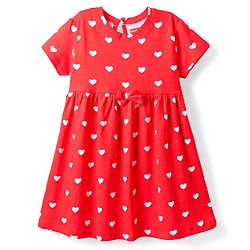 Babyhug Single Jersey Knit Half Sleeves Frocks With Bow & Tropical Theme Pack Of 2 - Red & White
