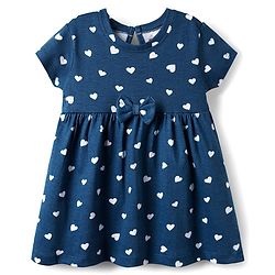 Babyhug Single Jersey Knit Half Sleeves Floral & Heart Printed Frocks With Bow Applique Pack of 2 - Pink & Navy Blue