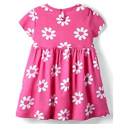 Babyhug Single Jersey Knit Half Sleeves Floral & Heart Printed Frocks With Bow Applique Pack of 2 - Pink & Navy Blue