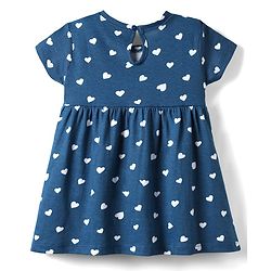 Babyhug Single Jersey Knit Half Sleeves Floral & Heart Printed Frocks With Bow Applique Pack of 2 - Pink & Navy Blue