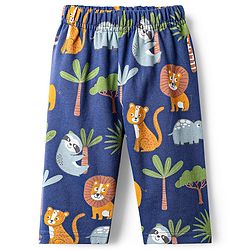 Babyhug Single Jersey Knit Full Sleeves T-Shirt & Lounge Pant Co-Ord Set With Animal Print - Navy Blue