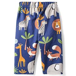 Babyhug Single Jersey Knit Full Sleeves T-Shirt & Lounge Pant Co-Ord Set With Animal Print - Navy Blue