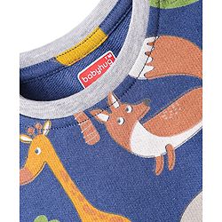 Babyhug Single Jersey Knit Full Sleeves T-Shirt & Lounge Pant Co-Ord Set With Animal Print - Navy Blue