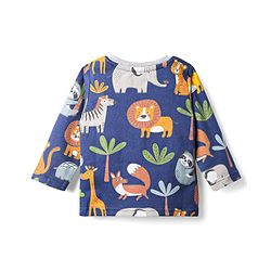 Babyhug Single Jersey Knit Full Sleeves T-Shirt & Lounge Pant Co-Ord Set With Animal Print - Navy Blue