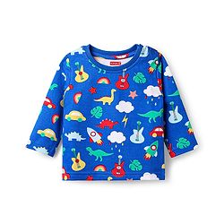 Babyhug Single Jersey Knit Full Sleeves Co-ords T-Shirt & Lounge Pant Set with Tropical Theme Print - Blue