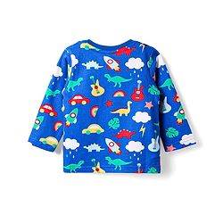 Babyhug Single Jersey Knit Full Sleeves Co-ords T-Shirt & Lounge Pant Set with Tropical Theme Print - Blue