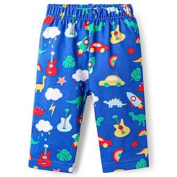 Babyhug Single Jersey Knit Full Sleeves Co-ords T-Shirt & Lounge Pant Set with Tropical Theme Print - Blue