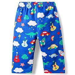 Babyhug Single Jersey Knit Full Sleeves Co-ords T-Shirt & Lounge Pant Set with Tropical Theme Print - Blue