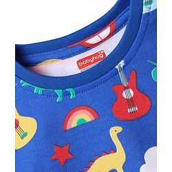 Babyhug Single Jersey Knit Full Sleeves Co-ords T-Shirt & Lounge Pant Set with Tropical Theme Print - Blue