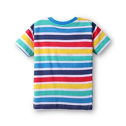 Babyhug Single Jersey Denim Dungaree & Half Sleeves Striped T-Shirt with Text Embroidery - Navy Blue