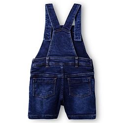 Babyhug Single Jersey Denim Dungaree & Half Sleeves Striped T-Shirt with Text Embroidery - Navy Blue