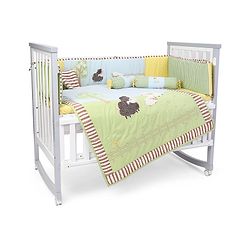 Babyhug Premium Cotton Crib Bedding Set Farm Theme Large Pack of 6 - Light Green (Cot not Included)
