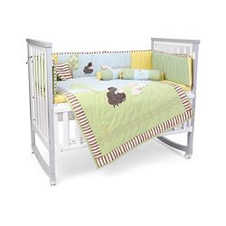 Babyhug Premium Cotton Crib Bedding Set Farm Theme Large Pack of 6 - Light Green (Cot not Included)