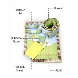 Babyhug Premium Cotton Crib Bedding Set Farm Theme Large Pack of 6 - Light Green (Cot not Included)