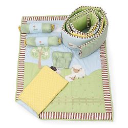 Babyhug Premium Cotton Crib Bedding Set Farm Theme Large Pack of 6 - Light Green (Cot not Included)