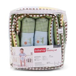 Babyhug Premium Cotton Crib Bedding Set Farm Theme Large Pack of 6 - Light Green (Cot not Included)