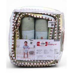 Babyhug Premium Cotton Crib Bedding Set Farm Theme Large Pack of 6 - Light Green (Cot not Included)