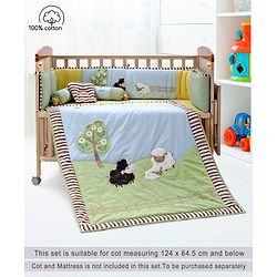 Babyhug Premium Cotton Crib Bedding Set Farm Theme Small Pack of 6 - Light Green (Cot not Included)