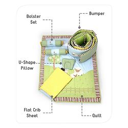 Babyhug Premium Cotton Crib Bedding Set Farm Theme Small Pack of 6 - Light Green (Cot not Included)