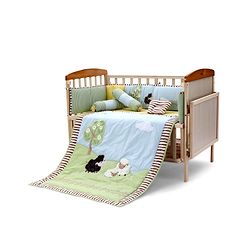 Babyhug Premium Cotton Crib Bedding Set Farm Theme Small Pack of 6 - Light Green (Cot not Included)
