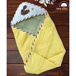 Babyhug Premium Cotton Hooded Wrapper Farm Theme - Yellow