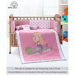 Babyhug Premium Cotton Embroidered Crib Bedding Set Seahorse Theme Large Pack of 6 - Pink