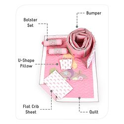 Babyhug Premium Cotton Embroidered Crib Bedding Set Seahorse Theme Large Pack of 6 - Pink