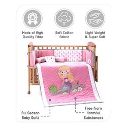 Babyhug Premium Cotton Embroidered Crib Bedding Set Seahorse Theme Large Pack of 6 - Pink