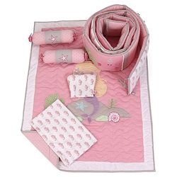Babyhug Premium Cotton Embroidered Crib Bedding Set Seahorse Theme Large Pack of 6 - Pink