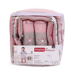 Babyhug Premium Cotton Embroidered Crib Bedding Set Seahorse Theme Large Pack of 6 - Pink