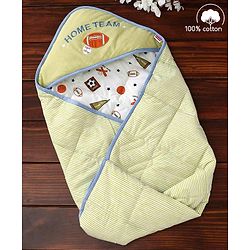 Babyhug Premium Cotton Hooded Wrapper Sports Theme - Cream