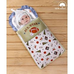 Babyhug Premium Cotton Baby Nest Bag Sports Theme - Multicolour
