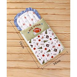 Babyhug Premium Cotton Baby Nest Bag Sports Theme - Multicolour