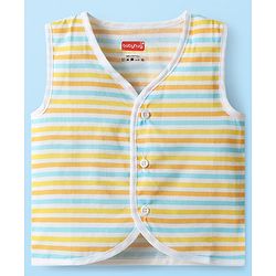 Babyhug 100% Cotton Cambric Woven Sleeveless Front Open Jhablas With Stripes & Vehicle Print Pack of 3 - Orange White & Yellow