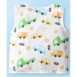 Babyhug 100% Cotton Cambric Woven Sleeveless Front Open Jhablas With Stripes & Vehicle Print Pack of 3 - Orange White & Yellow